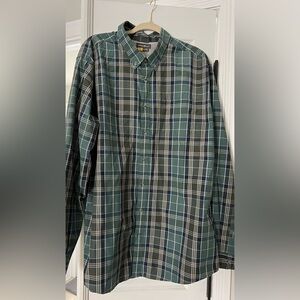 Eddie Bauer Men's Blue and Green Plaid Shirt